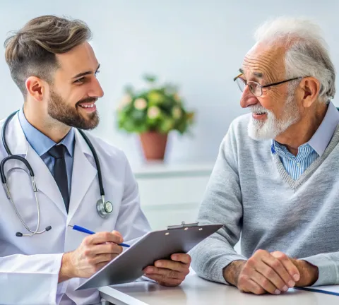dokter praat met een patient